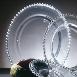 CHARGER PLATE - ROUND GLASS WITH CLEAR BEADED RIM